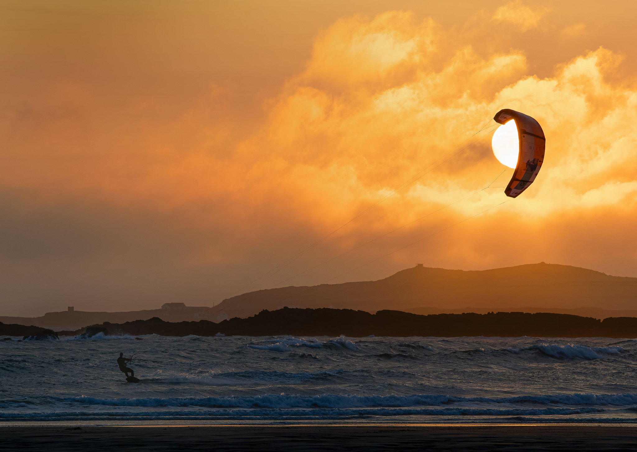 A kitesurfer on Anglesey