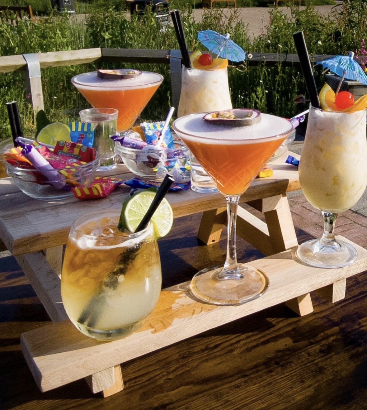 Pina coladas and pornstar martinis are popular cocktails on the menu