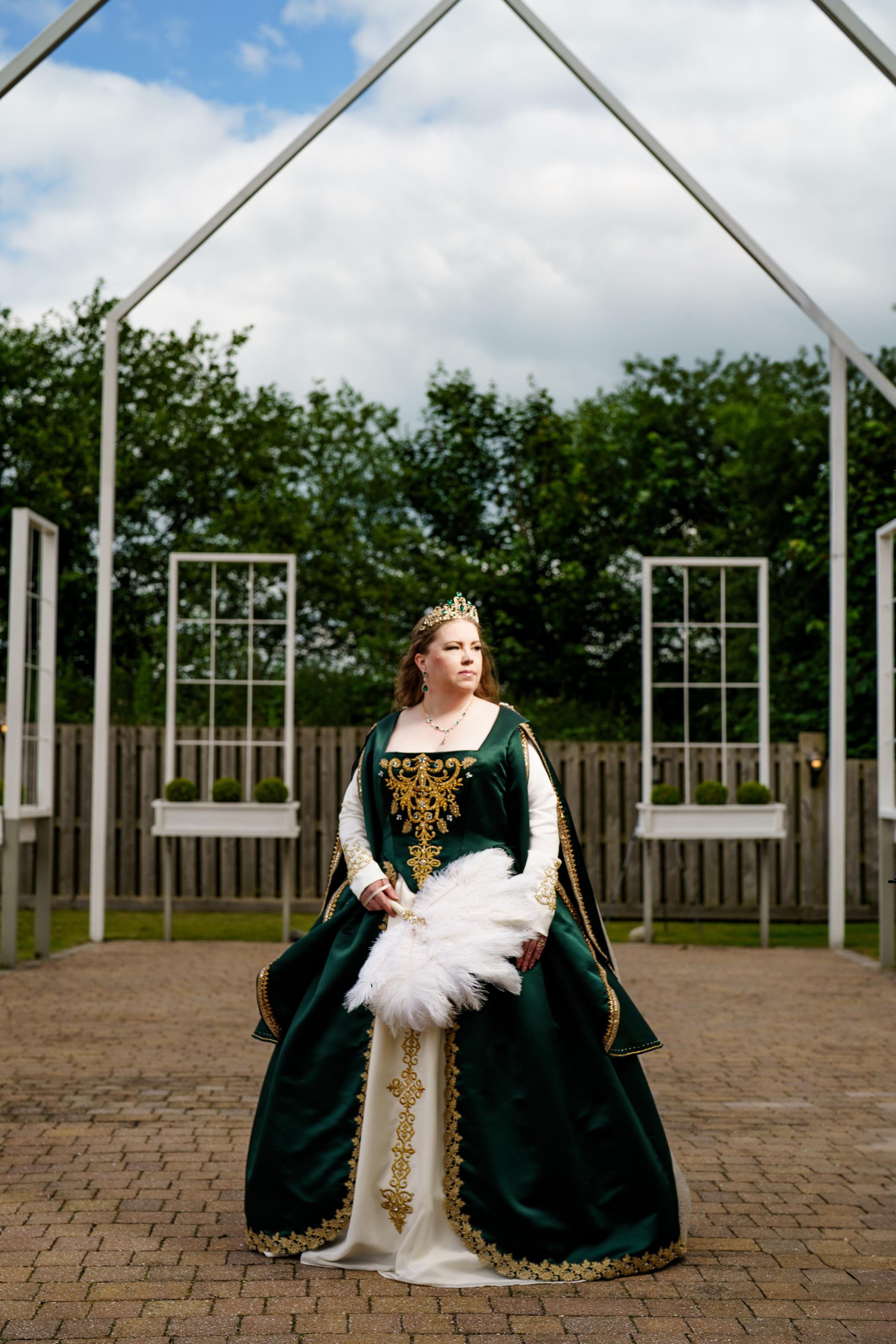 Helens dress was handmade with intricate beading and trim, and hand stitched embroidered details