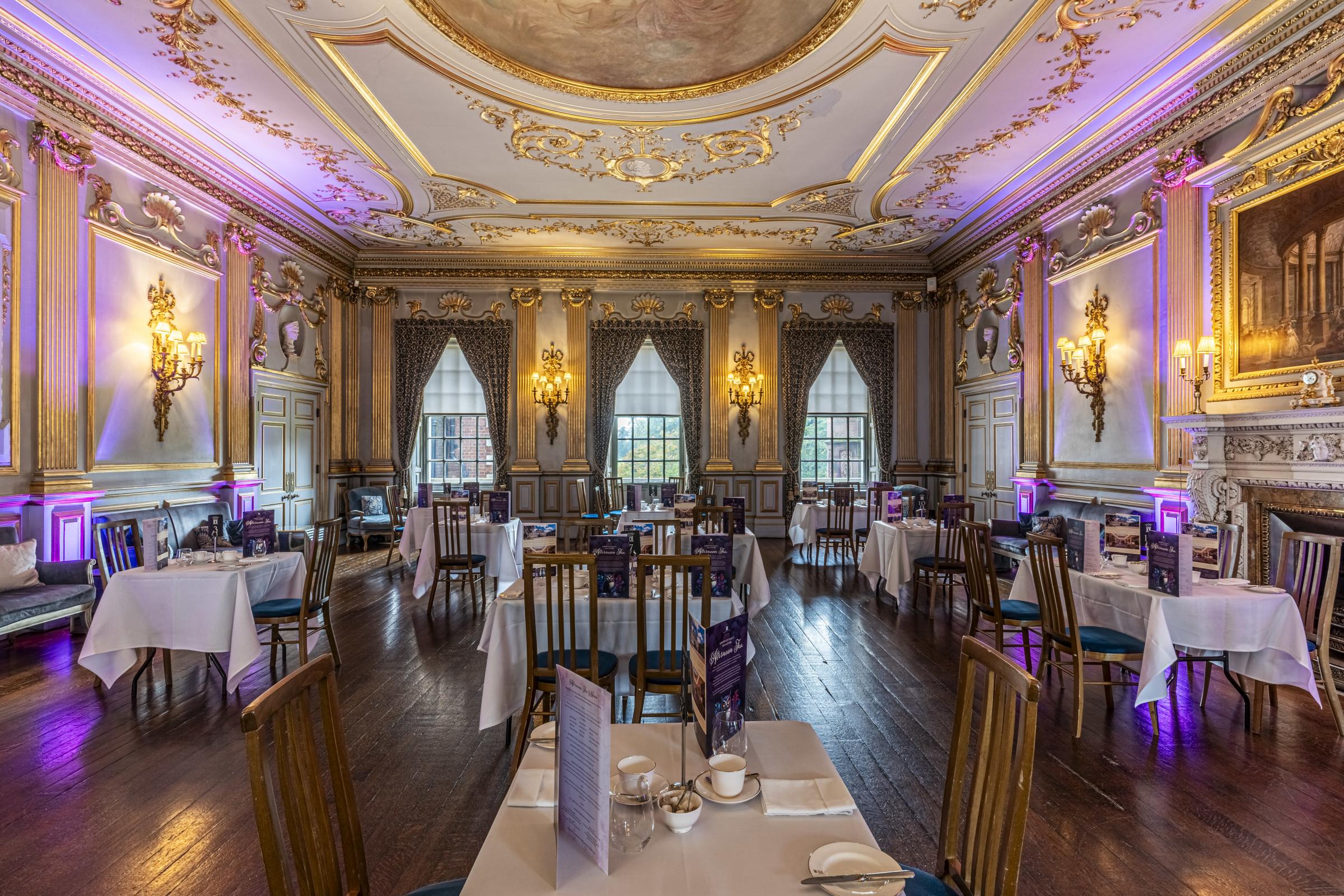 The luxury signature afternoon tea takes place in the stucco ballroom